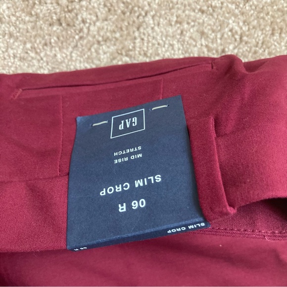 GAP FORMAL/WORK PANTS WOMENS Size 06 R Slim Crop Color Maroon Zipper Pockets NWT - Picture 9 of 16